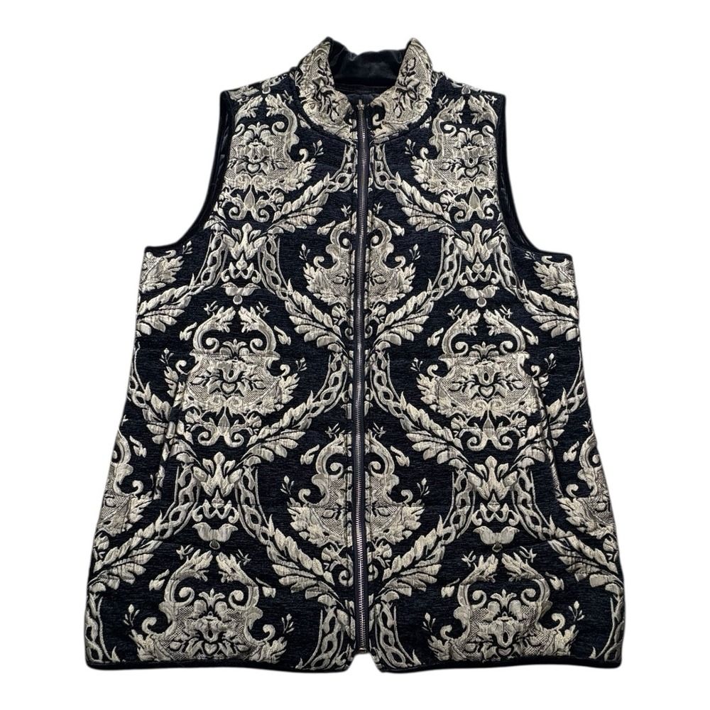 Reversible Baroque Tapestry Puffer Vest Black Gold —‎ Fits Like Large Unbranded